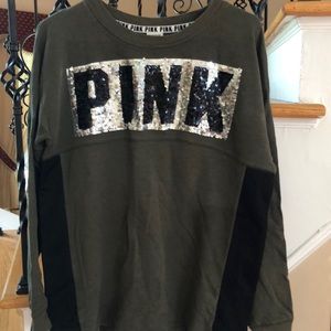 Pink Xs olive with white and black sequins